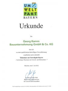Urkunde: Umweltpakt Bayern